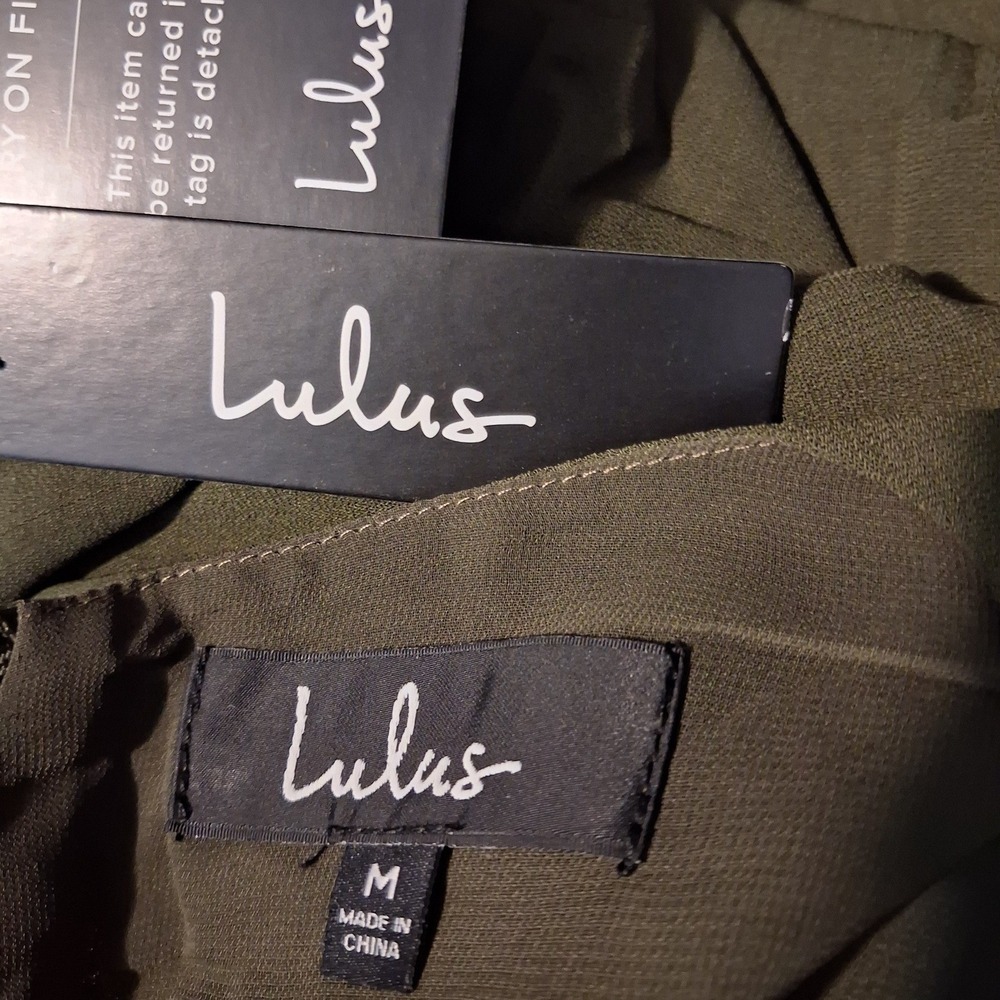 NWT Lulus Shift and Shout Olive Green Short Sleeve Mini Shift Dress M Party Mod - Picture 8 of 12